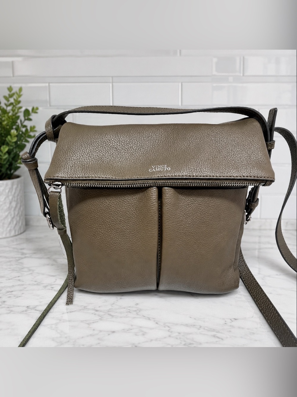 VINCE CAMUTO “Miles” Leather Crossbody Bag - Olive Green